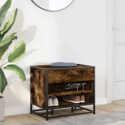 vidaXL Schoenenbank 60x40x53,5 cm bewerkt hout en metaal gerookt eiken