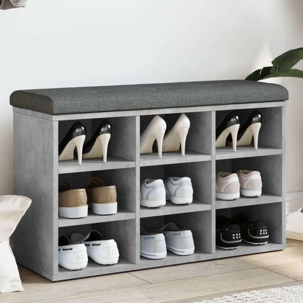 vidaXL Schoenenbank 82x32x50 cm bewerkt hout betongrijs