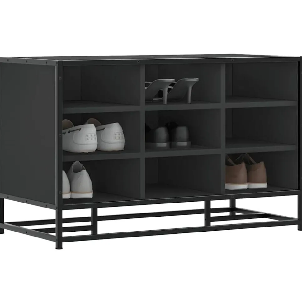 vidaXL Schoenenbank 84x40x53,5 cm bewerkt hout en metaal zwart