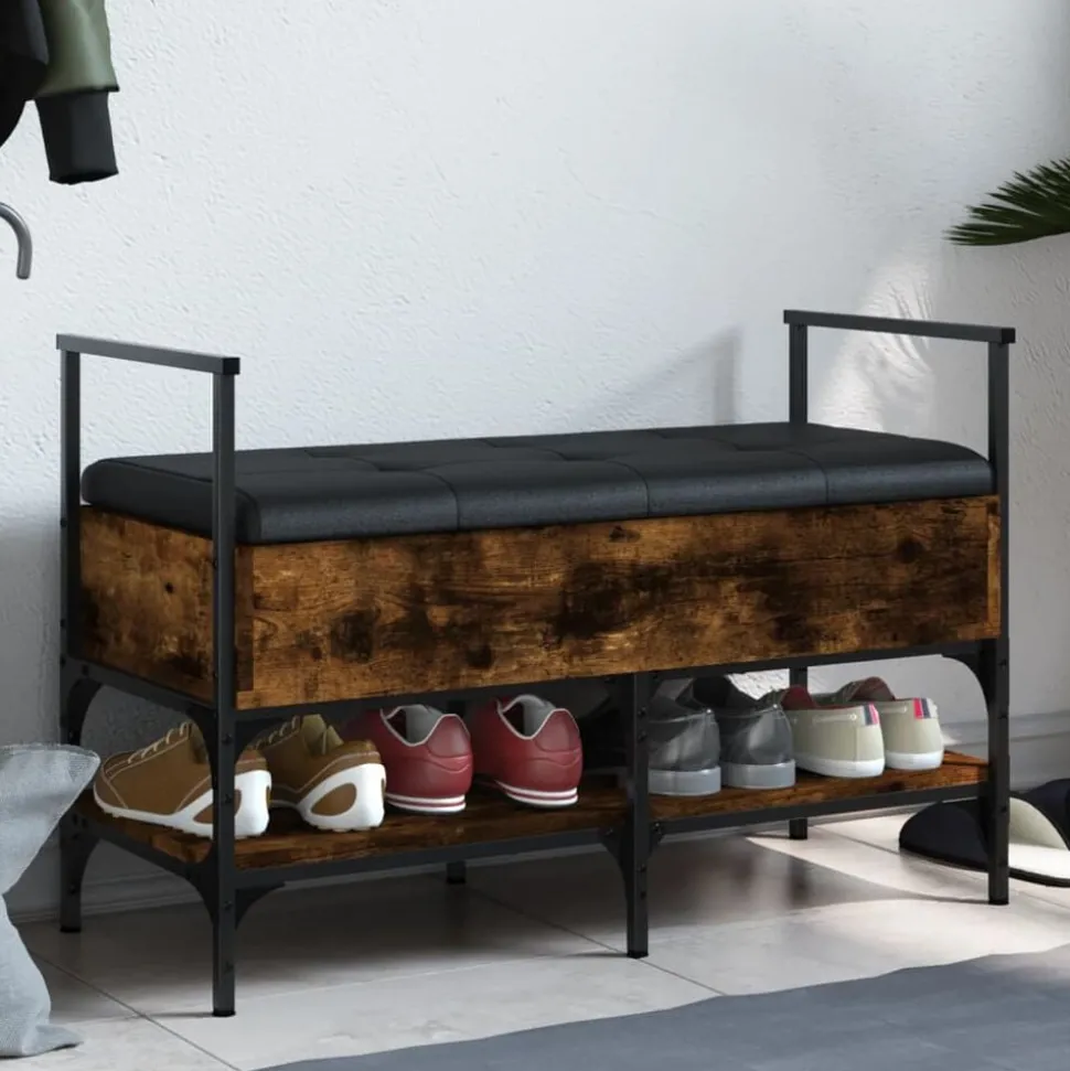 vidaXL Schoenenbank 85,5x42x57,5 cm bewerkt hout gerookt eikenkleurig