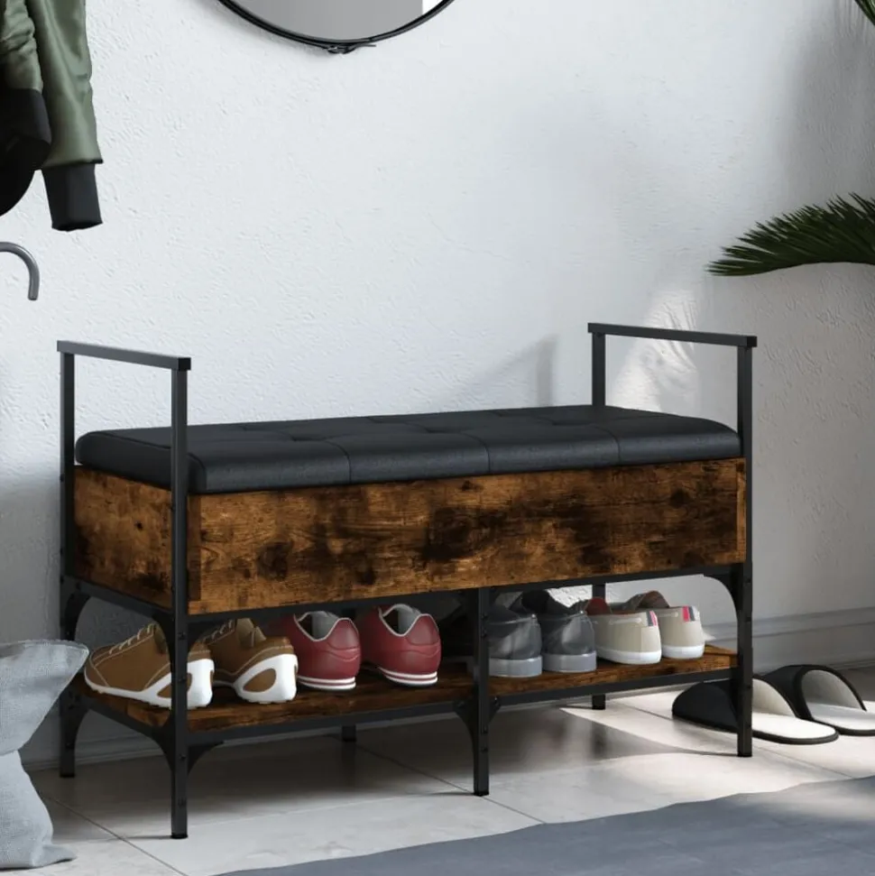 vidaXL Schoenenbank 85,5x42x57,5 cm bewerkt hout gerookt eikenkleurig