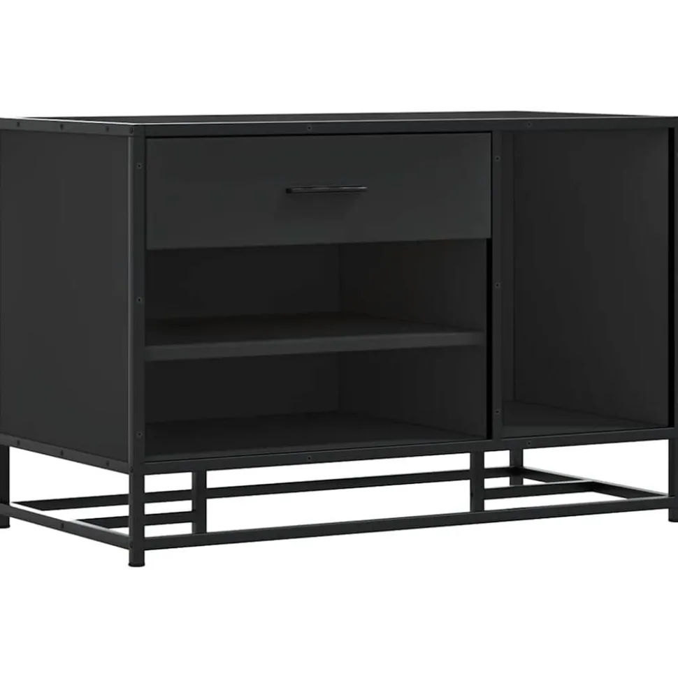 vidaXL Schoenenbank 80x40x53,5 cm bewerkt hout en metaal zwart