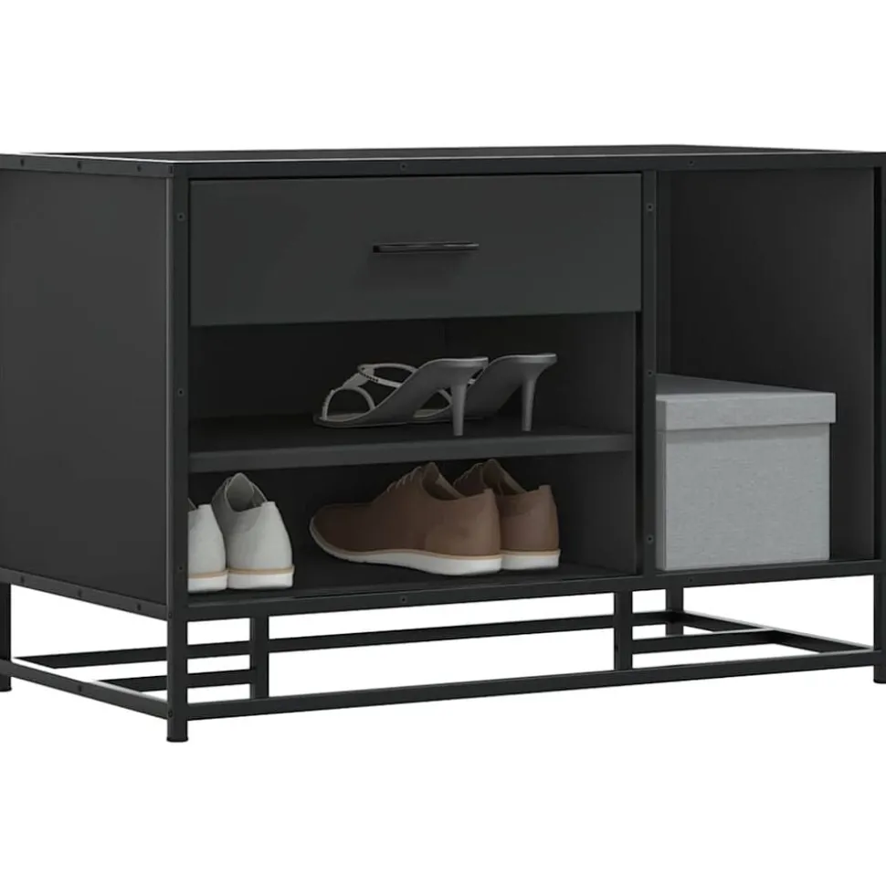 vidaXL Schoenenbank 80x40x53,5 cm bewerkt hout en metaal zwart