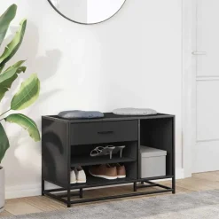 vidaXL Schoenenbank 80x40x53,5 cm bewerkt hout en metaal zwart