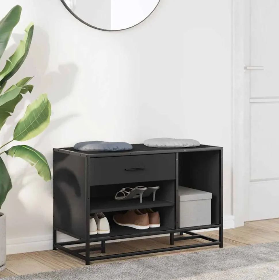 vidaXL Schoenenbank 80x40x53,5 cm bewerkt hout en metaal zwart