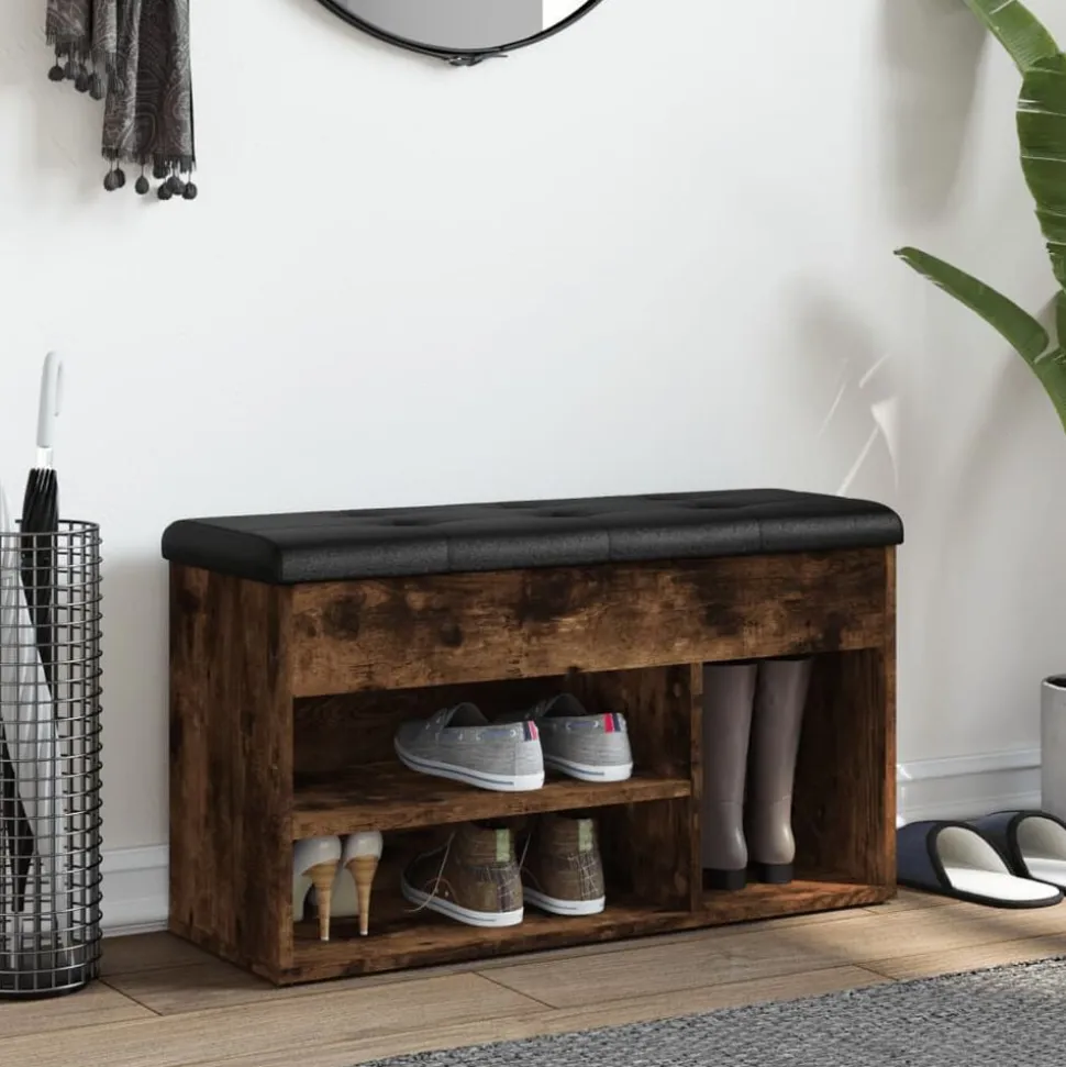 vidaXL Schoenenbank 82x32x45,5 cm bewerkt hout gerookt eikenkleurig