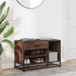 vidaXL Schoenenbank 80x40x53,5 cm bewerkt hout en metaal bruin eiken