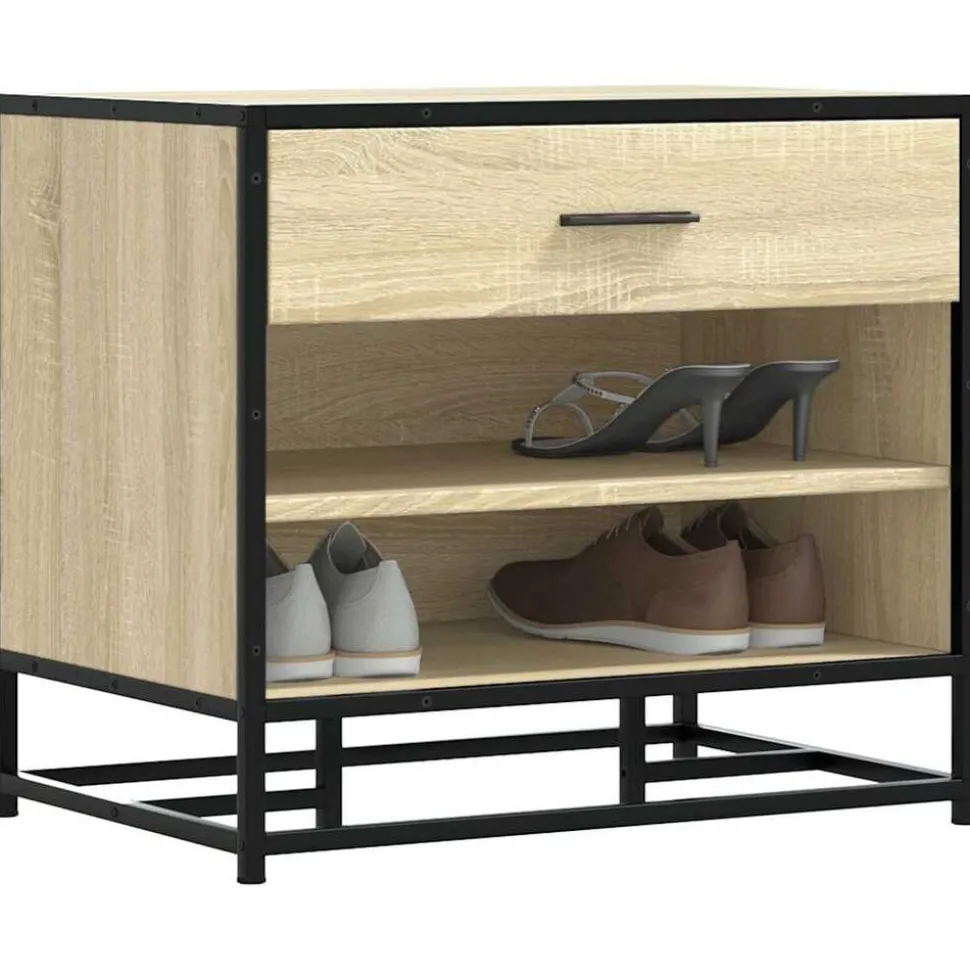 vidaXL Schoenenbank 60x40x53,5 cm bewerkt hout en metaal sonoma eiken