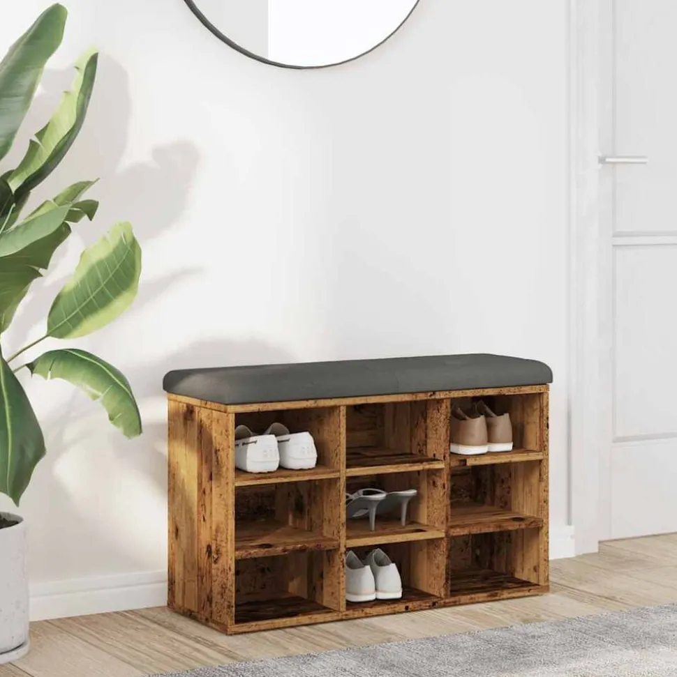 vidaXL Schoenenbank 82x32x50 cm bewerkt hout oud houtkleurig