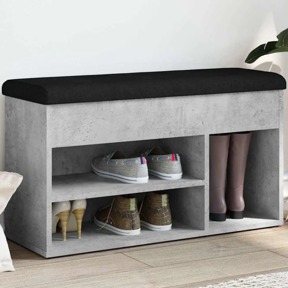 vidaXL Schoenenbank 82x32x45,5 cm bewerkt hout betongrijs