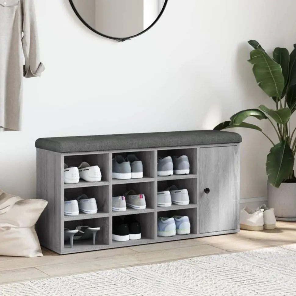 vidaXL Schoenenbank 102x32x50 cm bewerkt hout grijs sonoma eikenkleur