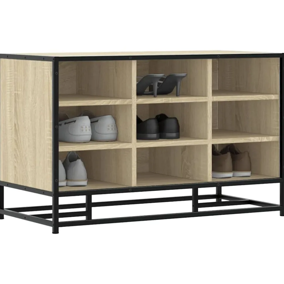 vidaXL Schoenenbank 84x40x53,5 cm bewerkt hout en metaal sonoma eiken