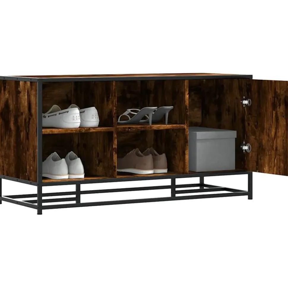 vidaXL Schoenenbank 100x40x53,5cm bewerkt hout en metaal gerookt eiken