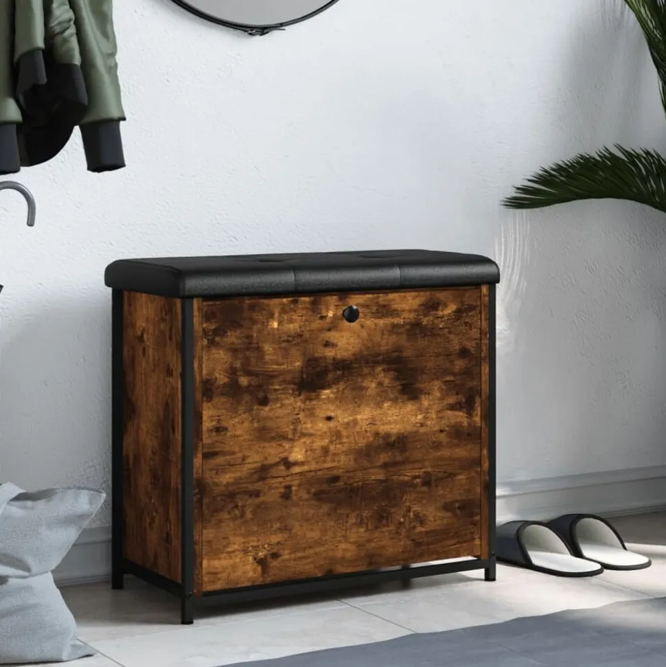 vidaXL Schoenenbankje met klaplade 62x32x56 cm gerookt eikenkleurig