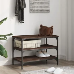 vidaXL Schoenenbankje 70x38,5x49 cm bewerkt hout bruin eikenkleur