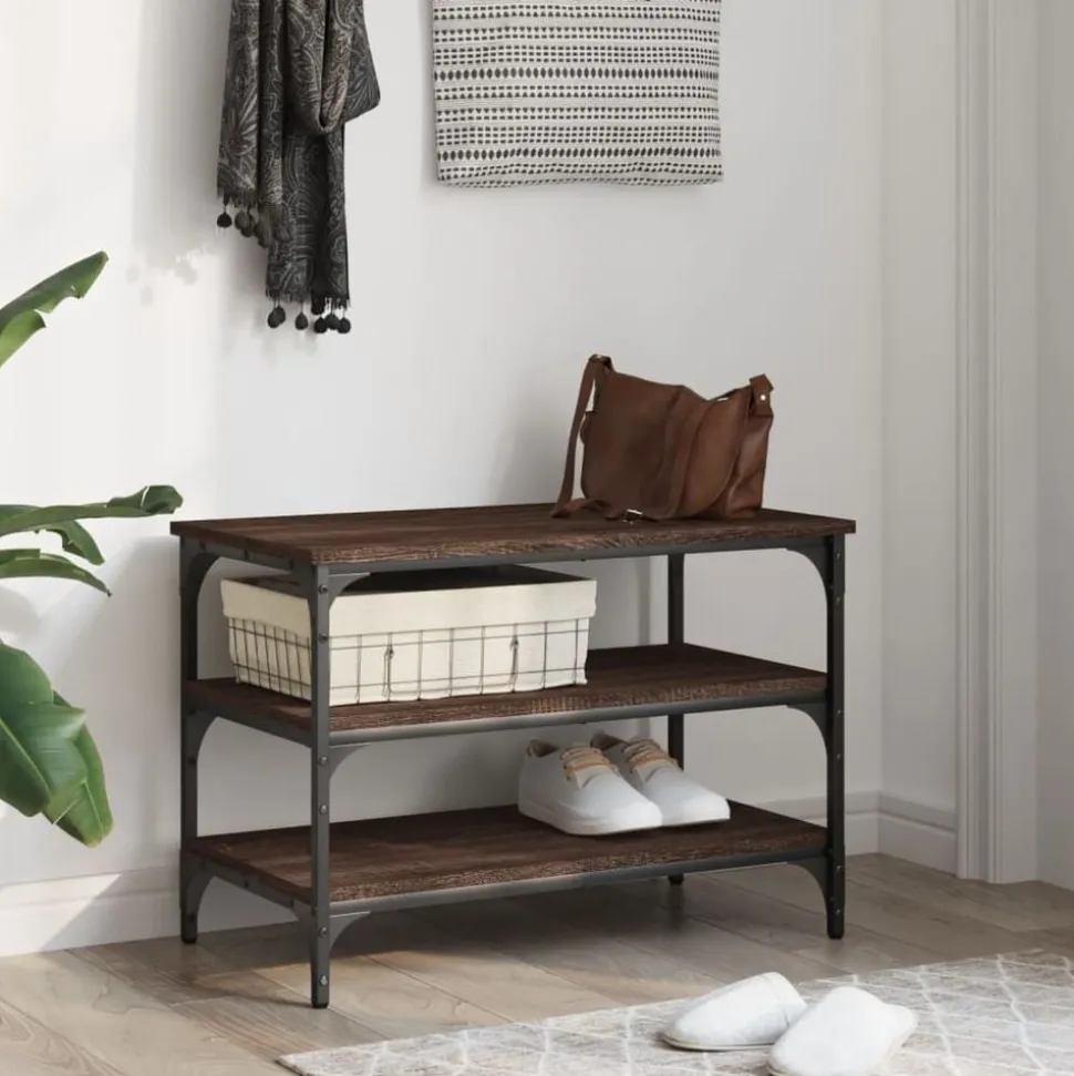 vidaXL Schoenenbankje 70x38,5x49 cm bewerkt hout bruin eikenkleur