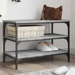 vidaXL Schoenenbankje 70x38,5x49 cm bewerkt hout grijs sonoma eiken