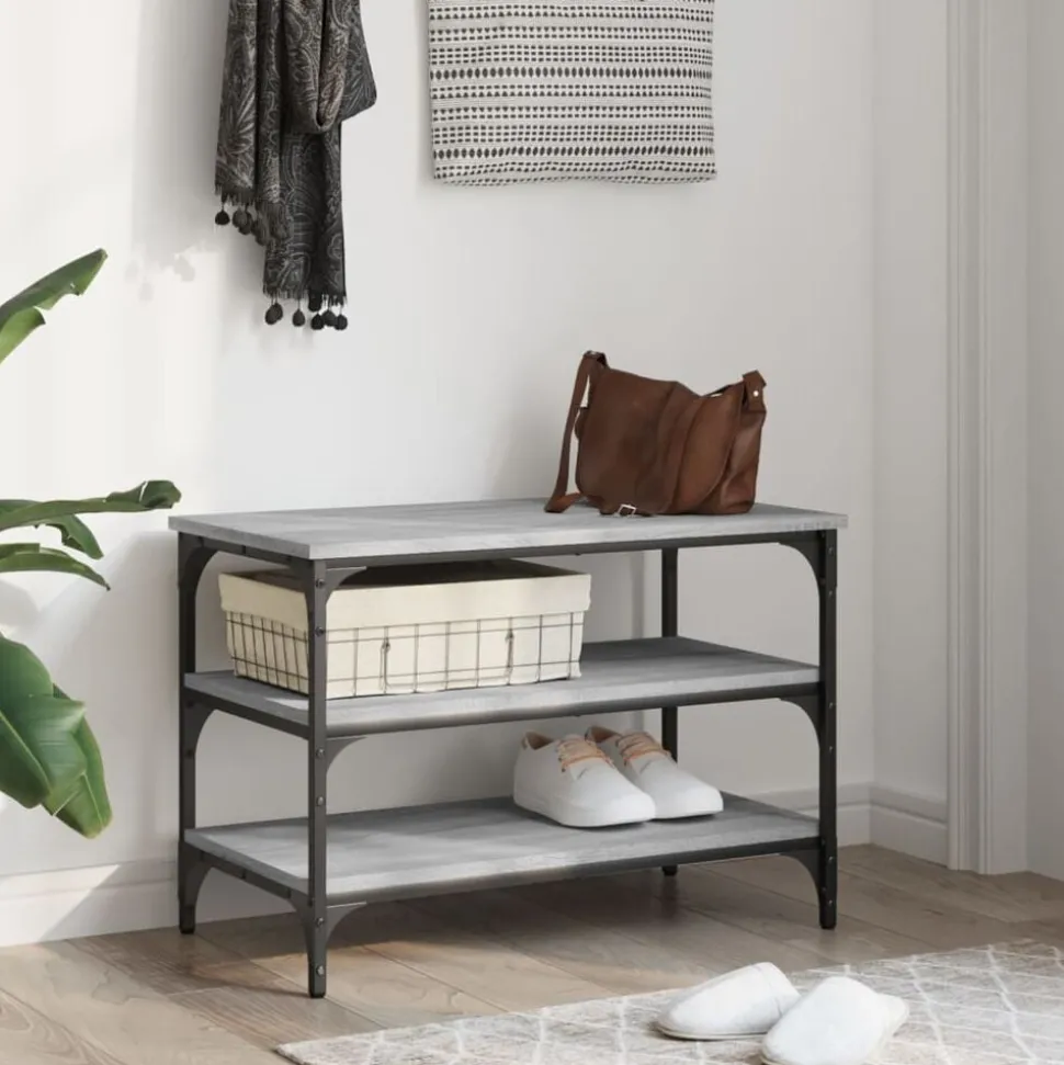 vidaXL Schoenenbankje 70x38,5x49 cm bewerkt hout grijs sonoma eiken