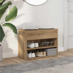 vidaXL Schoenenbankje 60x30x45 cm bewerkt hout artisanaal eikenkleur