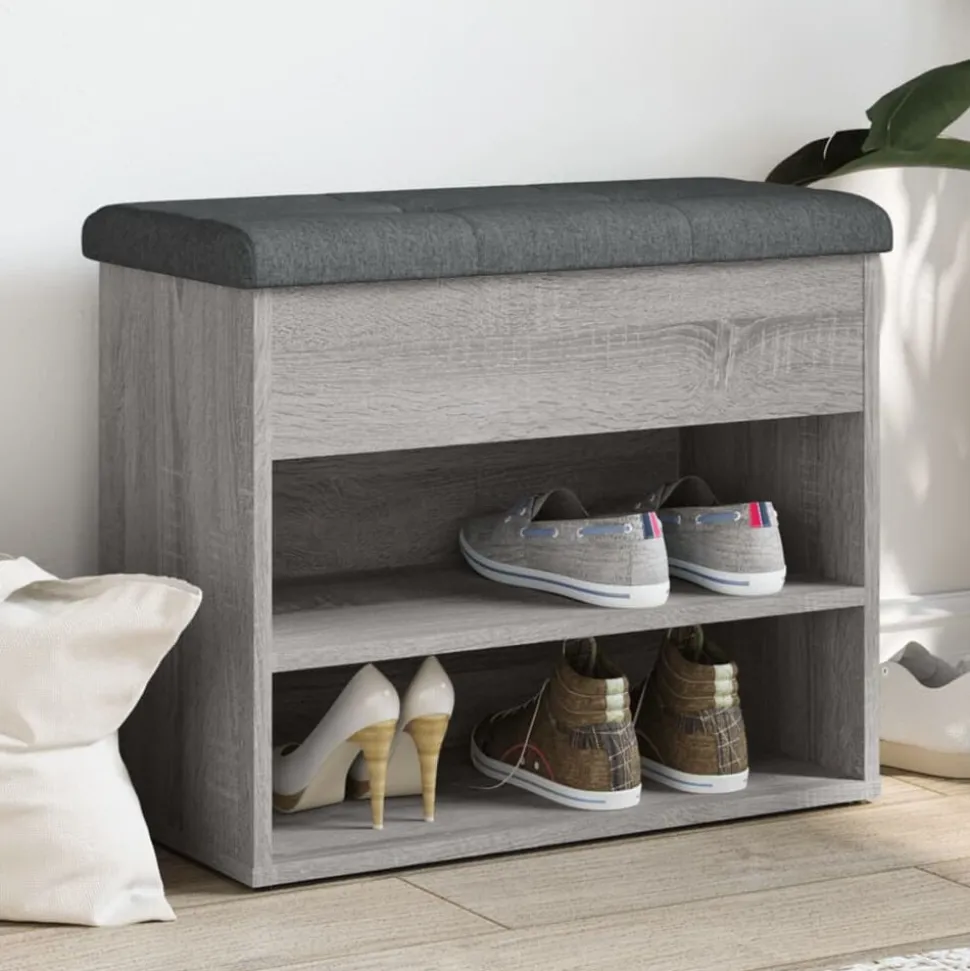 vidaXL Schoenenbankje 62x32x50 cm bewerkt hout grijs sonoma