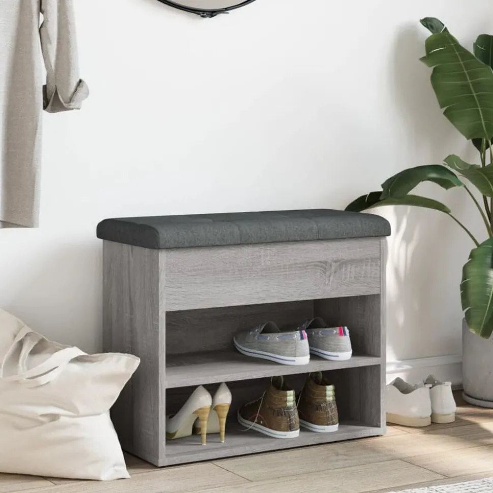 vidaXL Schoenenbankje 62x32x50 cm bewerkt hout grijs sonoma
