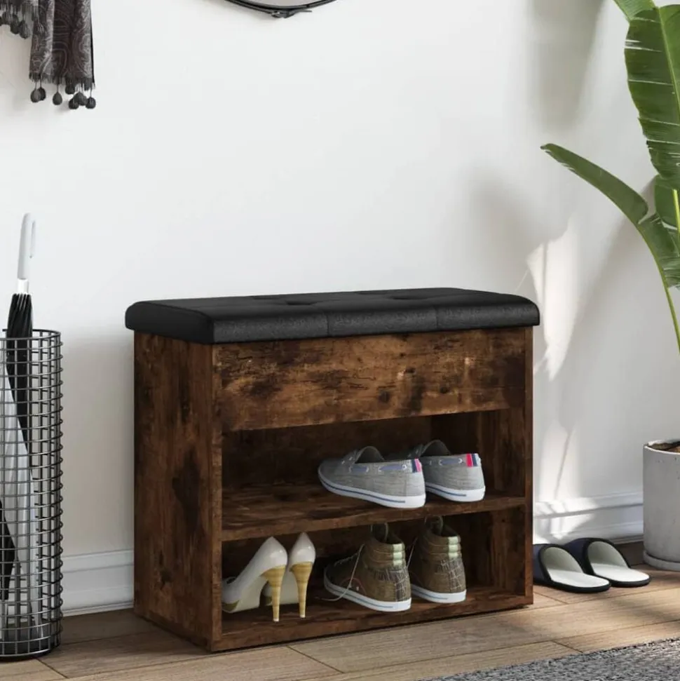 vidaXL Schoenenbankje 62x32x50 cm bewerkt hout gerookt eikenkleurig