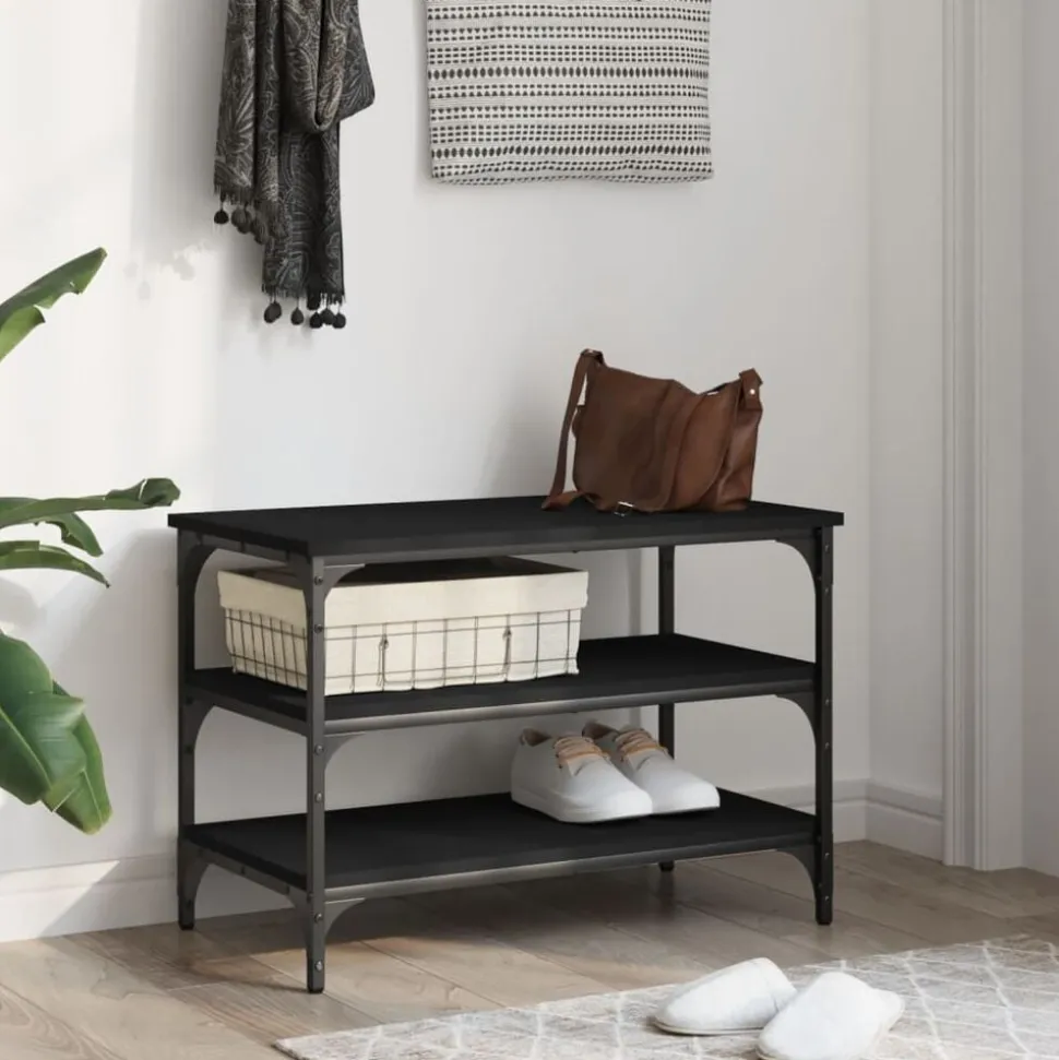 vidaXL Schoenenbankje 70x38,5x49 cm bewerkt hout zwart