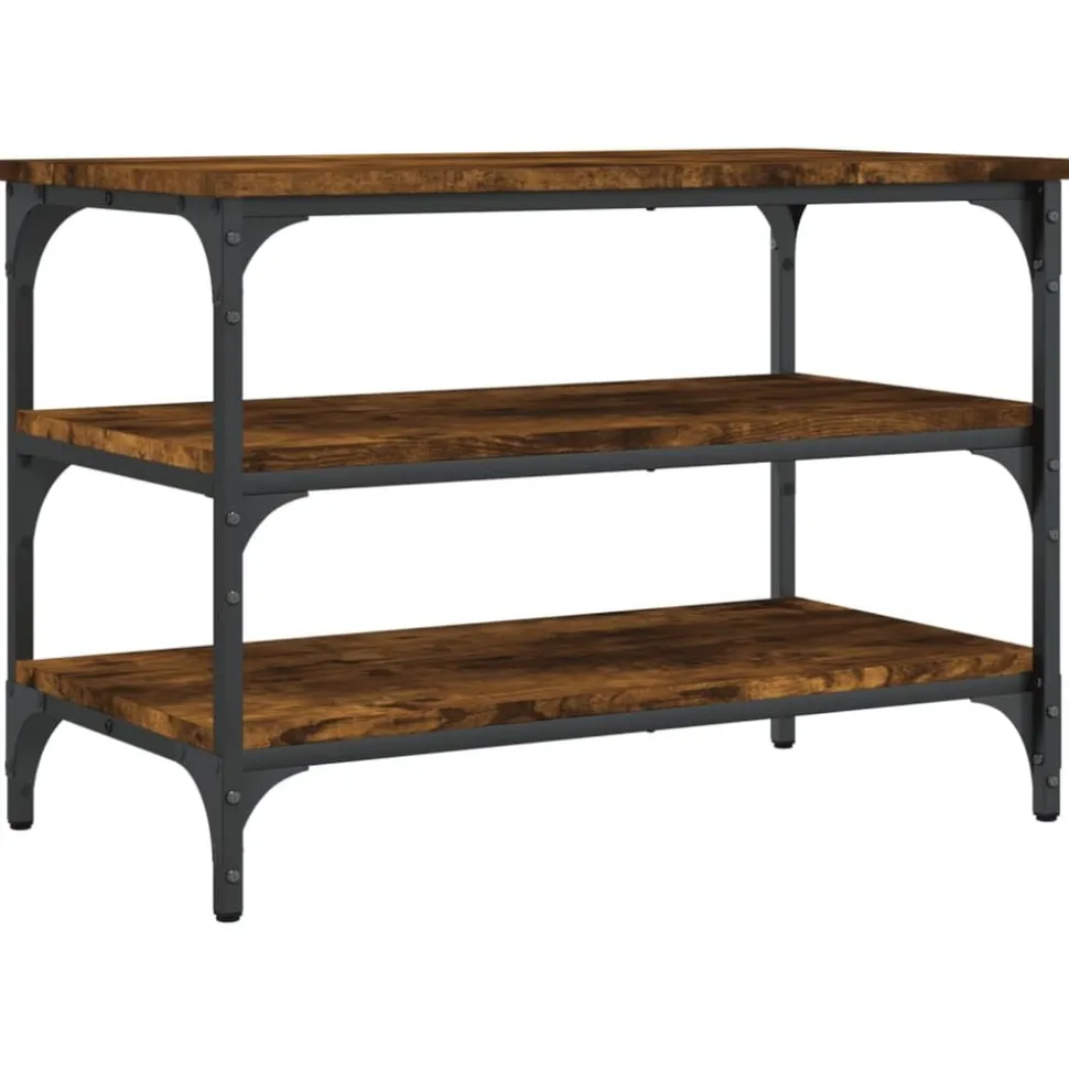 vidaXL Schoenenbankje 70x38,5x49 cm bewerkt hout gerookt eikenkleurig