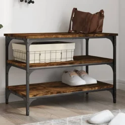 vidaXL Schoenenbankje 70x38,5x49 cm bewerkt hout gerookt eikenkleurig