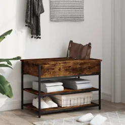 vidaXL Schoenenbankje 70x42,5x50 cm bewerkt hout gerookt eikenkleurig
