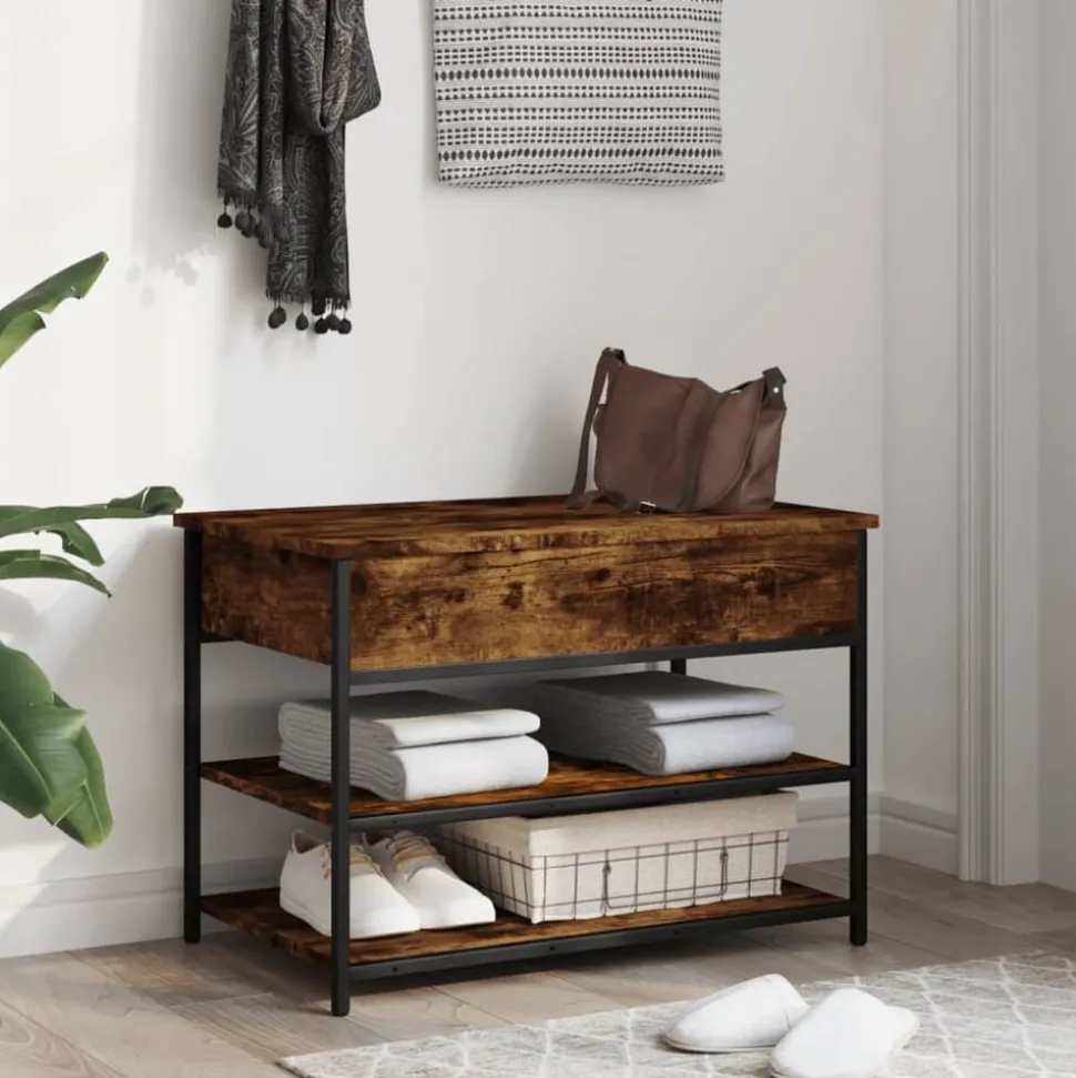 vidaXL Schoenenbankje 70x42,5x50 cm bewerkt hout gerookt eikenkleurig