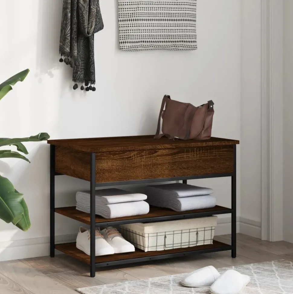 vidaXL Schoenenbankje 70x42,5x50 cm bewerkt hout bruin eikenkleur