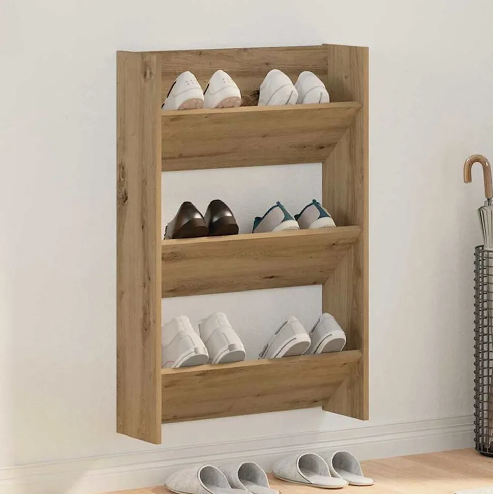 vidaXL Schoenenkast Artisan Eiken 60 x 18 x 90 cm Bewerkt hout