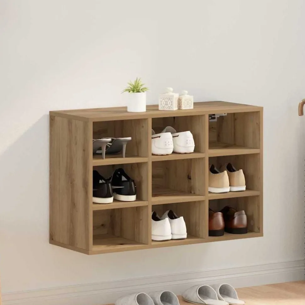 vidaXL Schoenenkast Artisan Eiken 77,5 x 30 x 51 cm Bewerkt hout