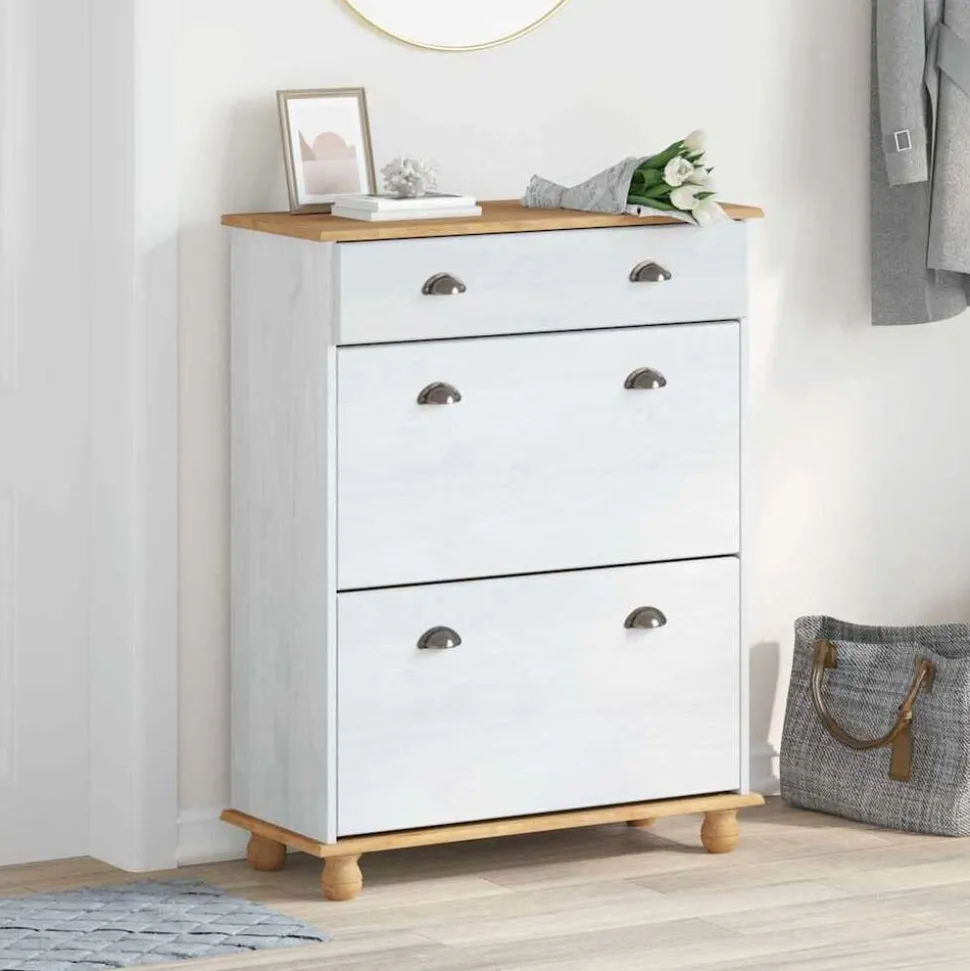 vidaXL Schoenenkast ASKIM Wit 85 x 35 x 108 cm Massief grenenhout