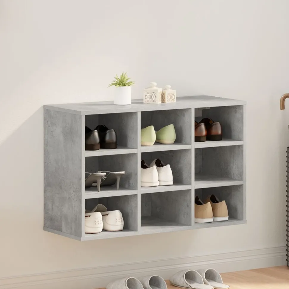 vidaXL Schoenenkast Betongrijs 77,5 x 30 x 51 cm Bewerkt hout