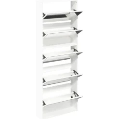 vidaXL Schoenenkast met 5 spiegels 63x17x169,5 cm wit