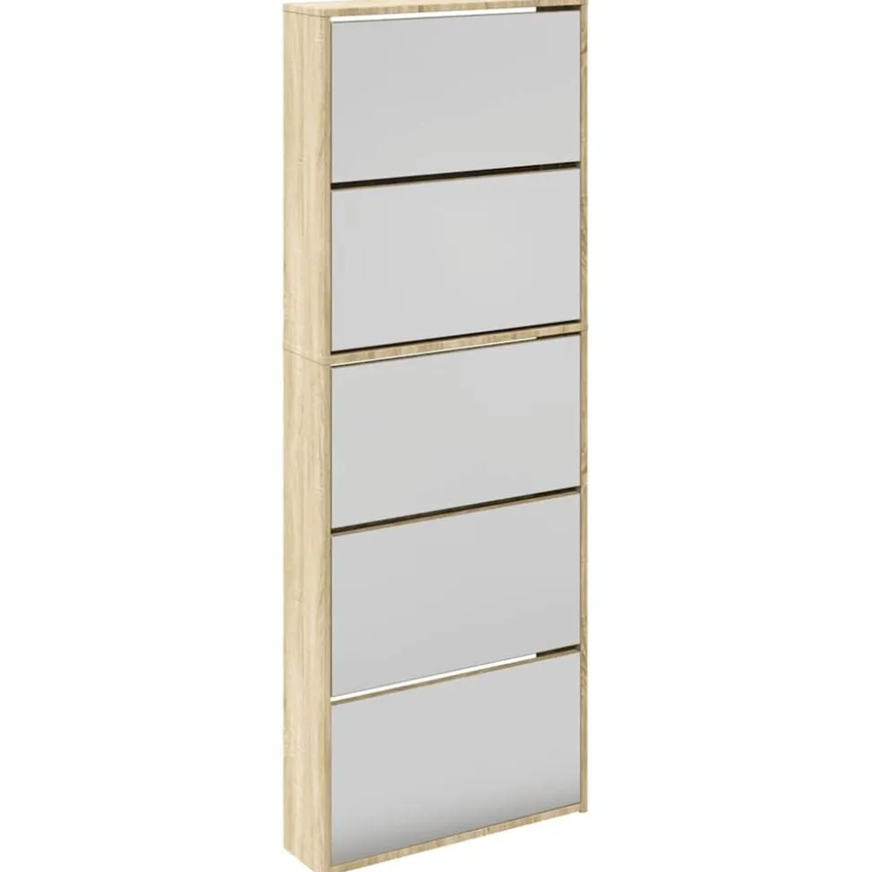 vidaXL Schoenenkast met 5 spiegels 63x17x169,5 cm eikenhout