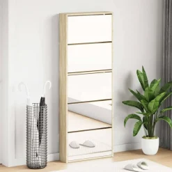 vidaXL Schoenenkast met 5 spiegels 63x17x169,5 cm eikenhout