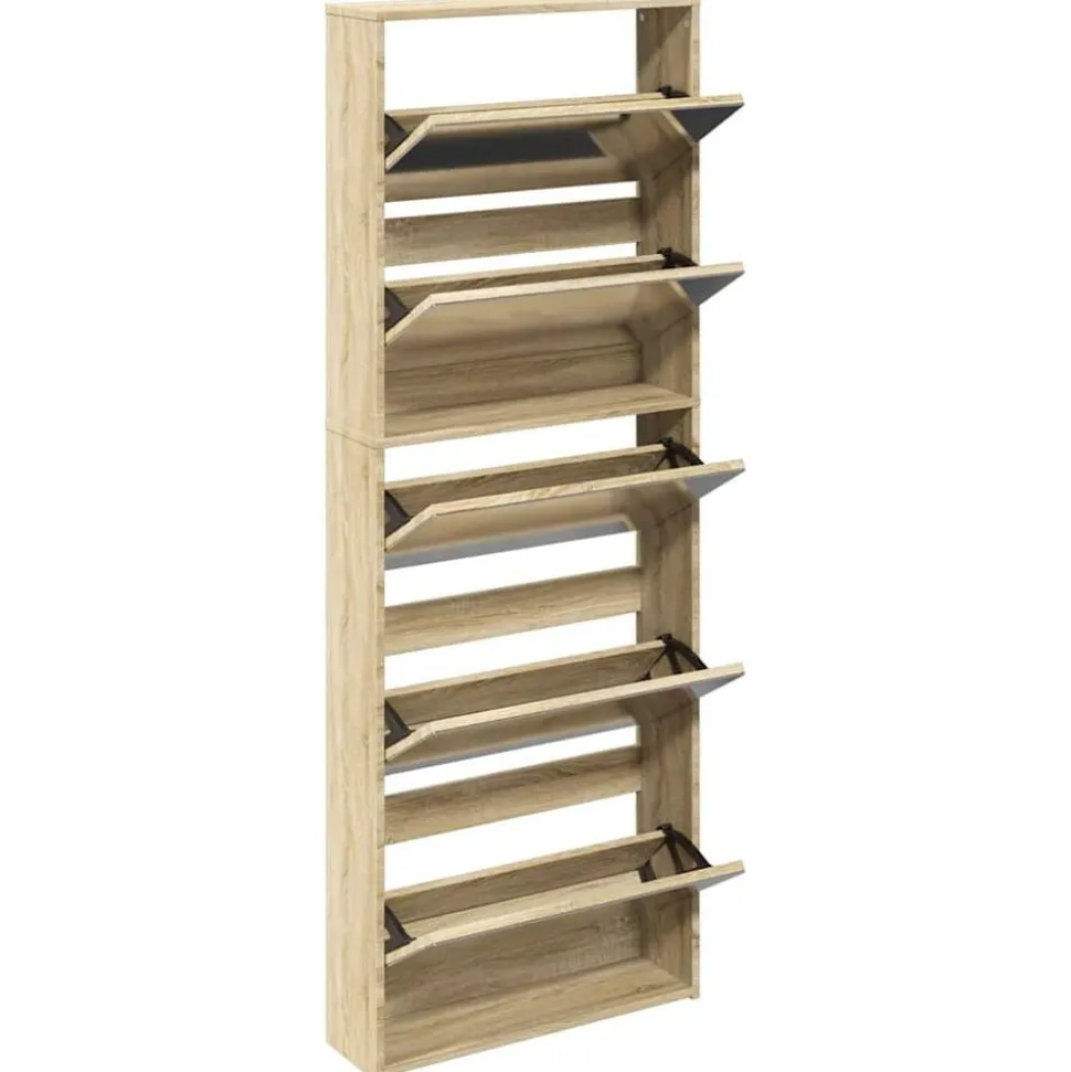 vidaXL Schoenenkast met 5 spiegels 63x17x169,5 cm eikenhout