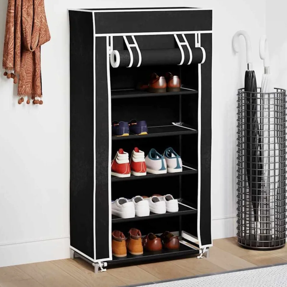 vidaXL Schoenenkast met hoes 58x28x106 stof zwart