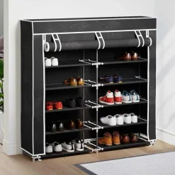 vidaXL Schoenenkast met hoes 115x28x110 stof zwart