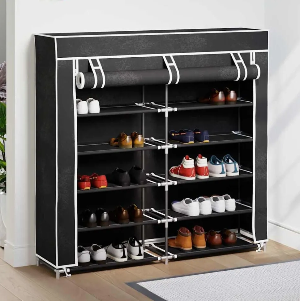 vidaXL Schoenenkast met hoes 115x28x110 stof zwart
