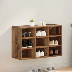 vidaXL Schoenenkast met plank Oudhout 77,5 x 30 x 51 cm Bewerkt hout