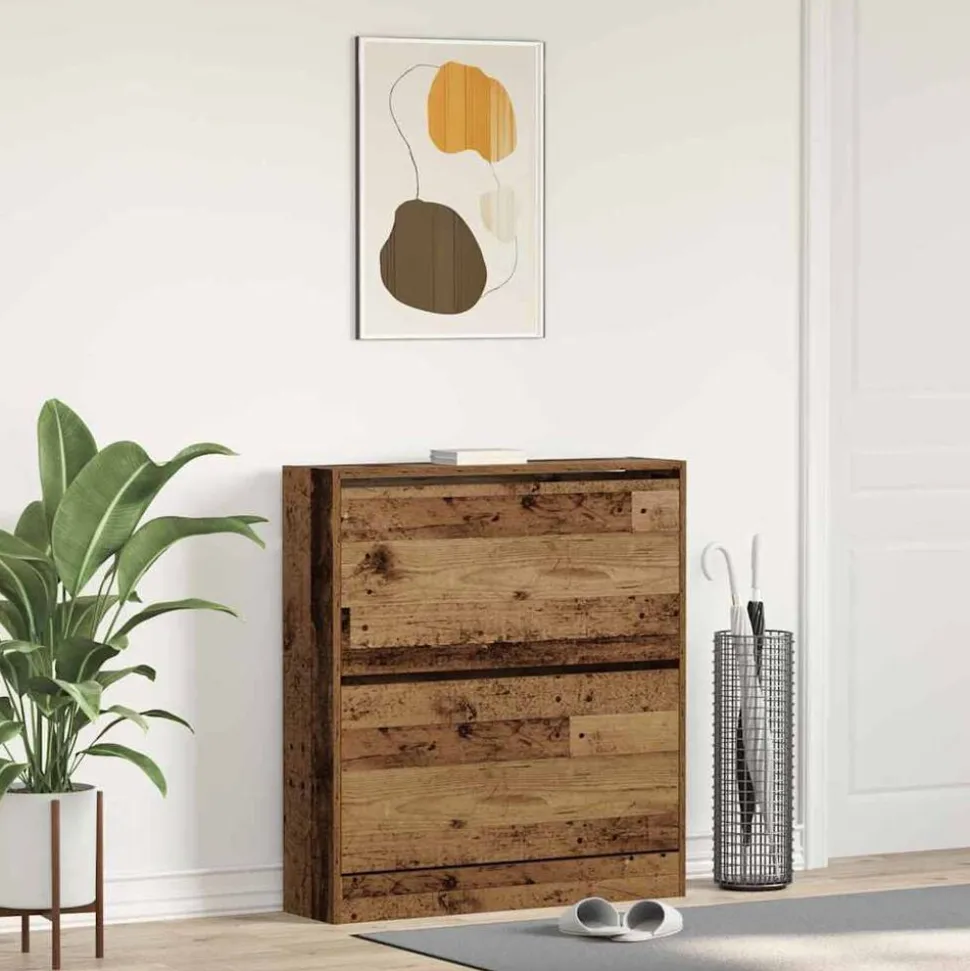 vidaXL Schoenenkast met plank Oudhout 80 x 21 x 87,5 cm Bewerkt hout