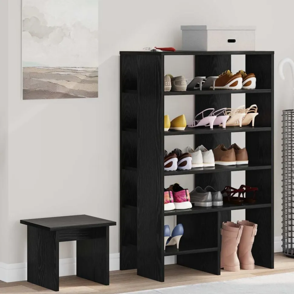 vidaXL Schoenenkast met plank 2 pcs Zwart Eiken Bewerkt hout