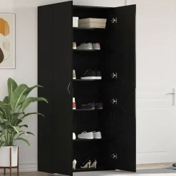vidaXL Schoenenkast met plank Zwart 80 x 35.5 x 180 cm Bewerkt hout