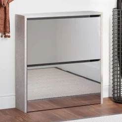 vidaXL Schoenenkast met spiegel 2-laags 63x17x67 cm betongrijs