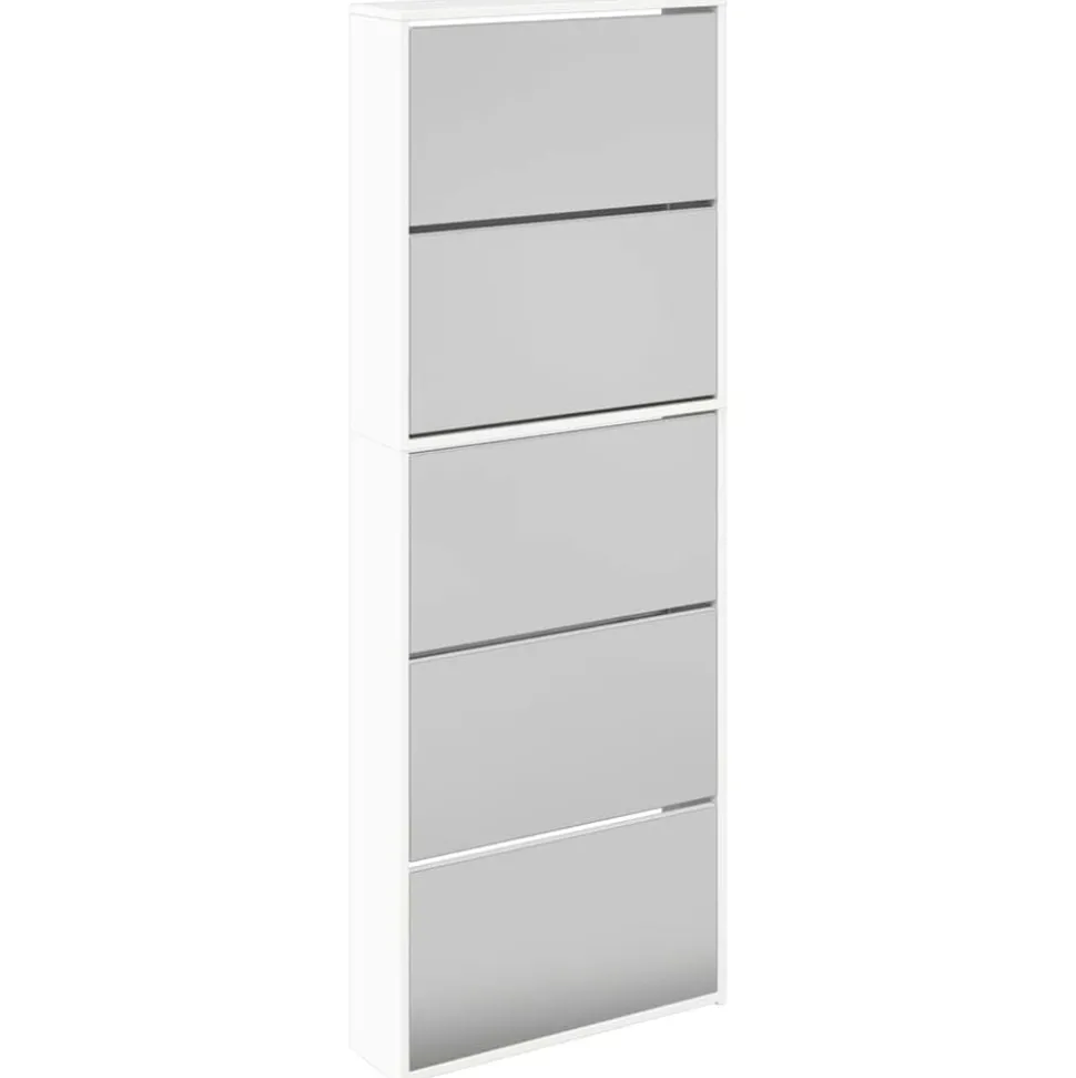 vidaXL Schoenenkast met spiegel 5-laags 63x17x169,5 cm hoogglans wit