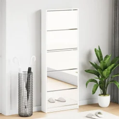 vidaXL Schoenenkast met spiegel 5-laags 63x17x169,5 cm hoogglans wit